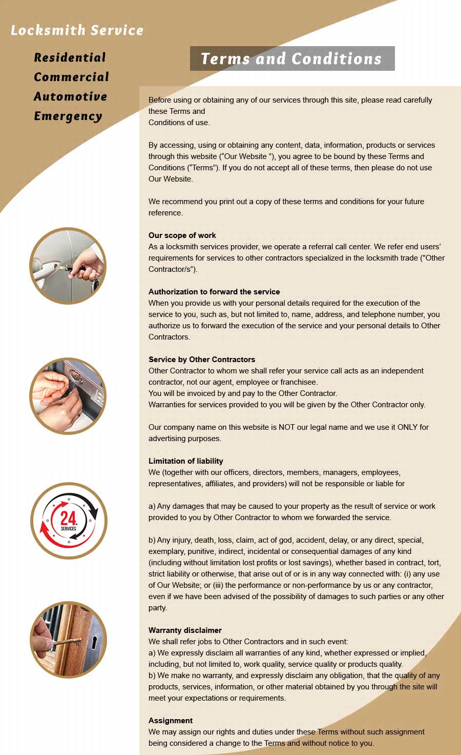 First-Rate Lock And Locksmith, Los Angeles, CA 310-602-7126 - Terms-and-Condition