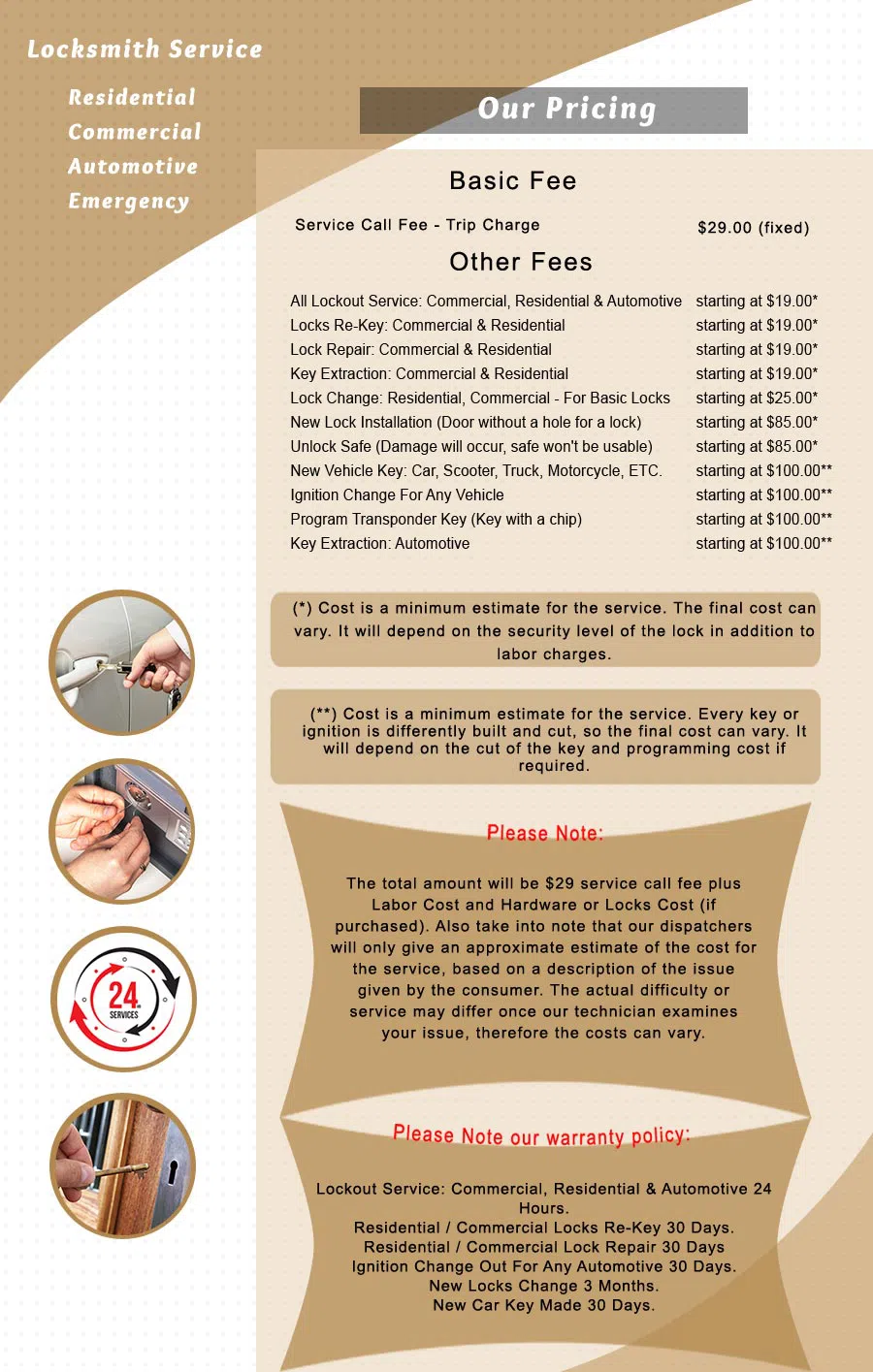 First-Rate Lock And Locksmith, Los Angeles, CA 310-602-7126 - price-list